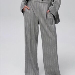Commense Charcoal Pinstripe Wide Leg Trousers